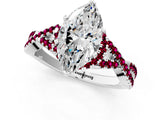Platinum Heart Cut Diamond with Garnet side stone Halo Twist Band Solitaire Prong Setting Ring_1