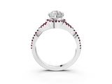 Platinum Heart Cut Diamond with Garnet side stone Halo Twist Band Solitaire Prong Setting Ring_3
