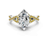 Platinum Heart Cut Diamond with Yellow Sapphire side stone Halo Twist Band Solitaire Prong Setting Ring