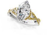 Platinum Heart Cut Diamond with Yellow Sapphire side stone Halo Twist Band Solitaire Prong Setting Ring_1