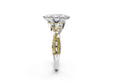 Platinum Heart Cut Diamond with Yellow Sapphire side stone Halo Twist Band Solitaire Prong Setting Ring_2
