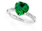 Platinum Heart Cut Emerald Engagement Ring with Side Stone Accents and Four-Prong Setting_13