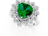 Platinum Heart Cut Emerald Floral Double Halo Engagement Ring with Prong Setting_181