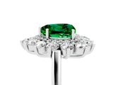 Platinum Heart Cut Emerald Floral Double Halo Engagement Ring with Prong Setting_185