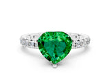 Platinum Heart Cut Emerald Pavé Solitaire Ring with Round Band and Prong Setting_42
