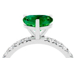 Platinum Heart Cut Emerald Pavé Solitaire Ring with Round Band and Prong Setting_46