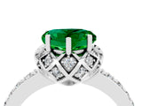 Platinum Heart Cut Emerald Scalloped Halo Engagement Ring with Round Shared Prong Band_34