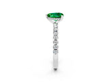 Platinum Heart Cut Emerald Solitaire Ring with Round  Pavé Band and Four-Prong Setting_26