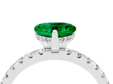 Platinum Heart Cut Emerald Solitaire Ring with Round  Pavé Band and Four-Prong Setting_28