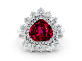Platinum Heart Cut Garnet Floral Double Halo Engagement Ring with Prong Setting_168
