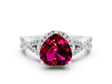 Platinum Heart Cut Garnet  Halo Twist Band Solitaire Prong Setting Ring_12
