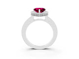 Platinum Heart Cut Garnet Milgrain Halo Engagement Ring with Round Pavé Band and Prong Setting_15