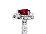 Platinum Heart Cut Garnet Milgrain Halo Engagement Ring with Round Pavé Band and Prong Setting_17