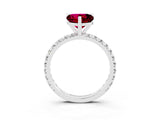 Platinum Heart Cut Garnet Pavé Solitaire Ring with Round Band and Prong Setting_45