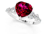 Platinum Heart Cut Garnet Scattered Round Accent Ring with Prong Setting_37