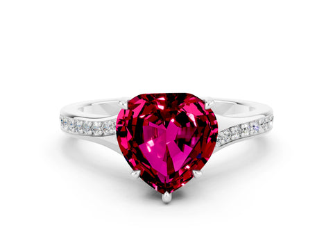 Platinum Heart Cut Garnet Solitaire Ring with Pavé Band and Prong Setting_12