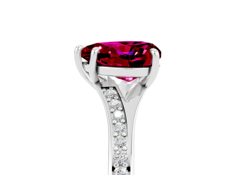 Platinum Heart Cut Garnet Solitaire Ring with Pavé Band and Prong Setting_17