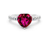 Platinum Heart Cut Garnet Solitaire Ring with Round  Pavé Band and Four-Prong Setting_24