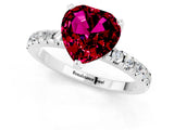 Platinum Heart Cut Garnet Solitaire Ring with Round  Pavé Band and Four-Prong Setting_25