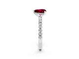 Platinum Heart Cut Garnet Solitaire Ring with Round  Pavé Band and Four-Prong Setting_26