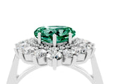 Platinum Heart Cut Green Sapphire Floral Double Halo Engagement Ring with Prong Setting_178