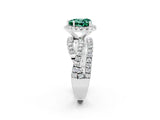 Platinum Heart Cut Green Sapphire Halo Ring with Round Split Shank and Prong Setting_69