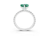 Platinum Heart Cut Green Sapphire Pavé Solitaire Ring with Round Band and Prong Setting_45