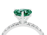 Platinum Heart Cut Green Sapphire Pavé Solitaire Ring with Round Band and Prong Setting_46