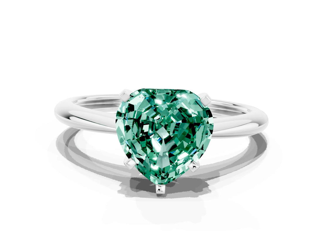 Platinum Heart Cut Green Sapphire Solitaire Engagement Ring with Classic Band and Four-Prong Setting_12