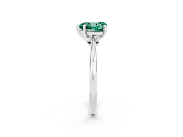 Platinum Heart Cut Green Sapphire Solitaire Engagement Ring with Classic Band and Four-Prong Setting