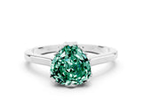 Platinum Heart Cut Green Sapphire Solitaire Ring with Flower Prong Setting and Classic Band_12