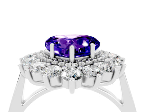 Platinum Heart Cut Halo Cluster Diamond Ring with Pave Band and Four-Prong Setting_10