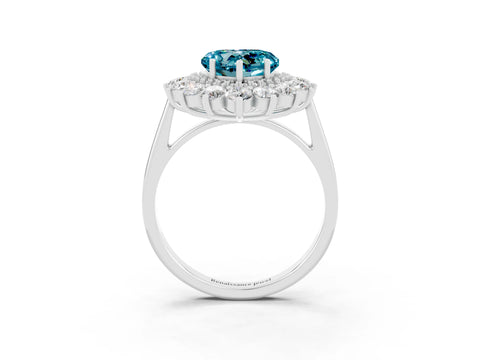 Platinum Heart Cut Halo Cluster Diamond Ring with Pave Band and Four-Prong Setting_21
