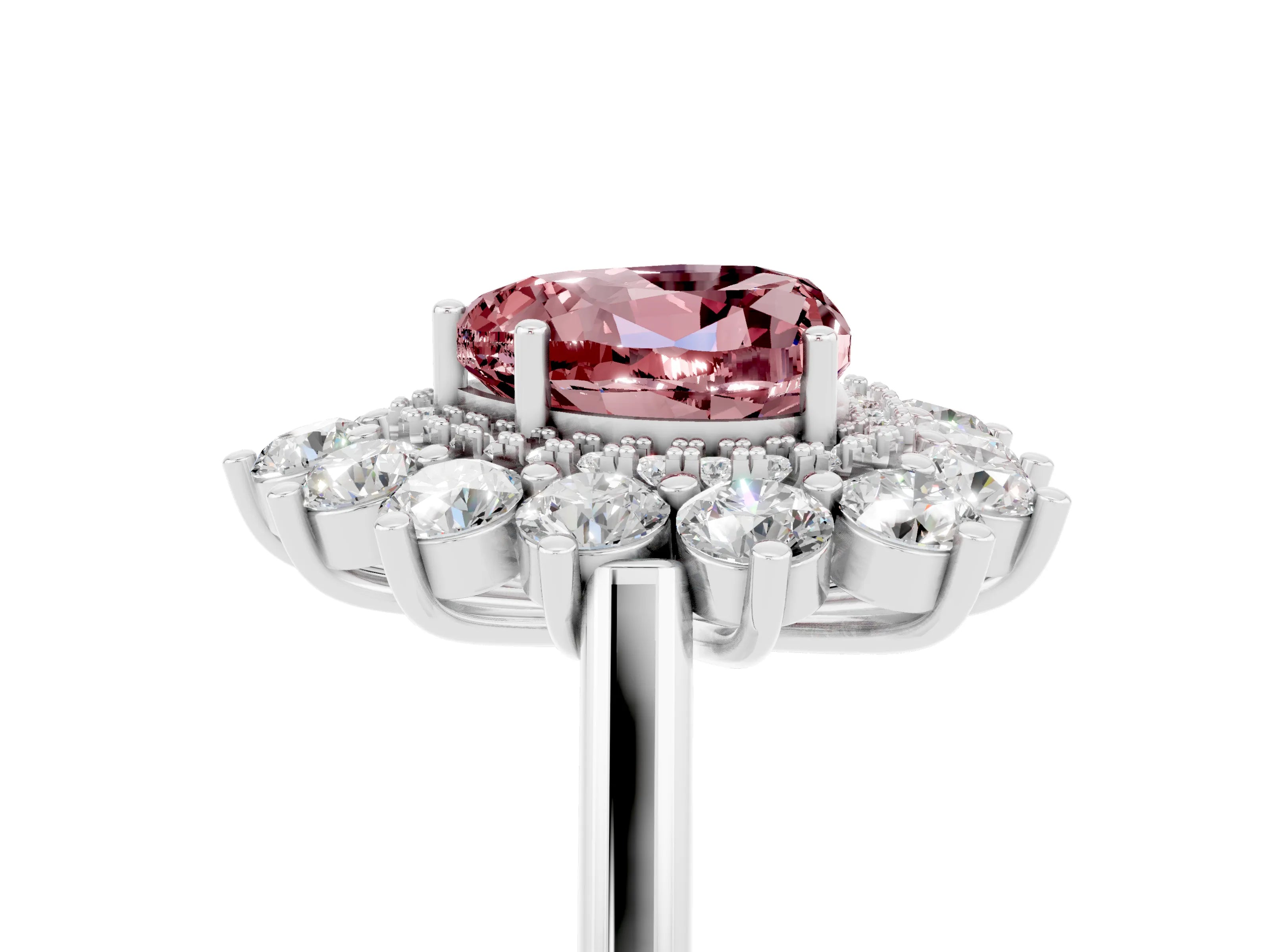 Platinum Heart Cut Halo Cluster Diamond Ring with Pave Band and Four-Prong Setting_23
