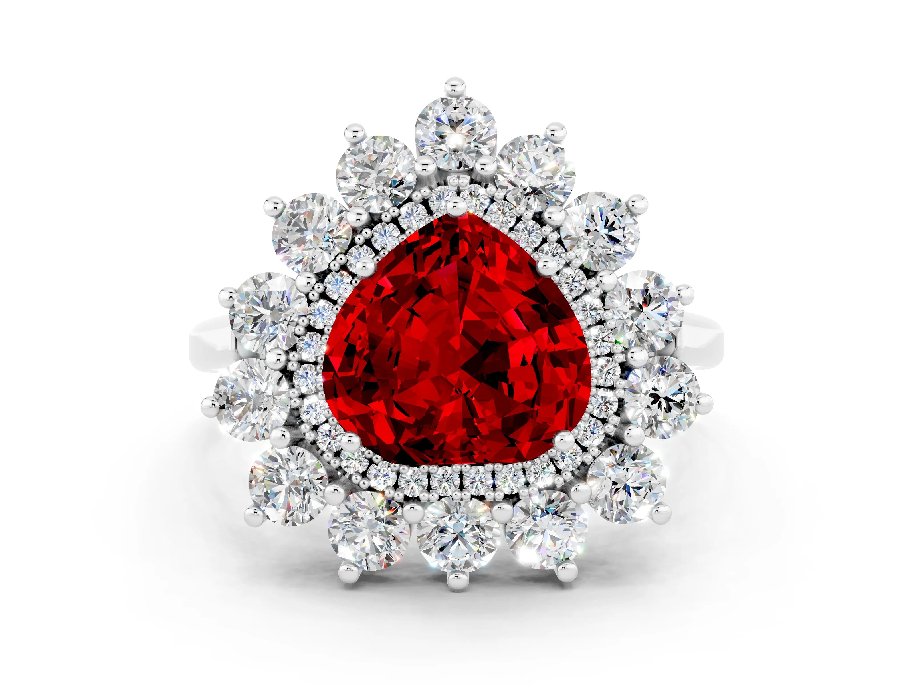 Platinum Heart Cut Halo Cluster Diamond Ring with Pave Band and Four-Prong Setting_6