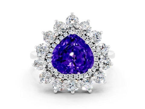 Platinum Heart Cut Halo Cluster Diamond Ring with Pave Band and Four-Prong Setting_6