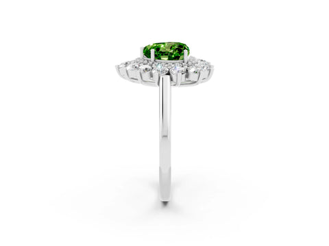 Platinum Heart Cut Halo Cluster Diamond Ring with Pave Band and Four-Prong Setting_8