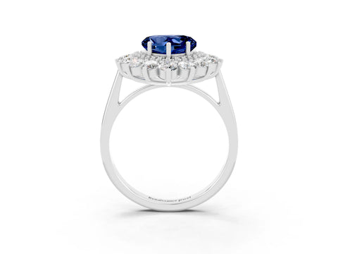 Platinum Heart Cut Halo Cluster Diamond Ring with Pave Band and Four-Prong Setting_9