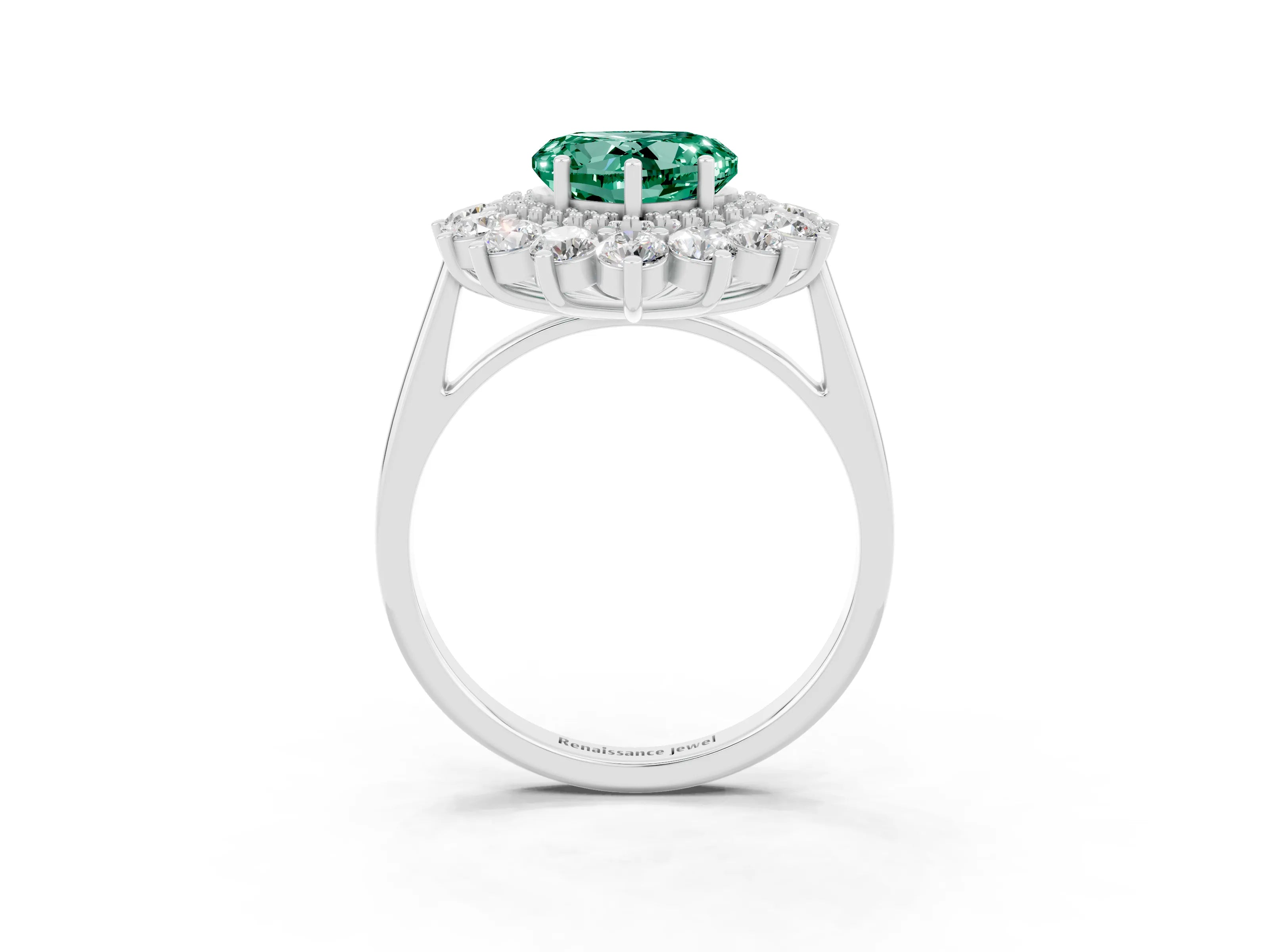 Platinum Heart Cut Halo Cluster Diamond Ring with Pave Band and Four-Prong Setting_9