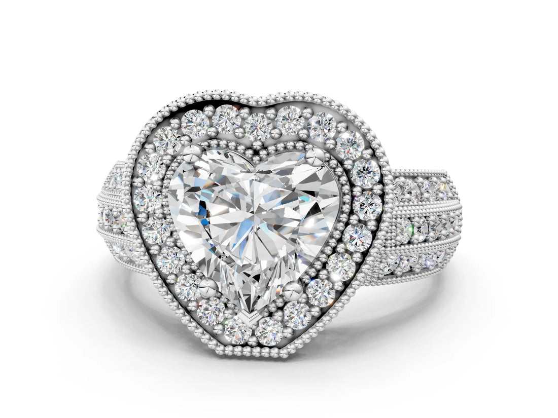 Platinum Heart Cut Halo Diamond Engagement Ring with Pave Split Shank and Four-Prong Setting_19