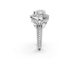 Platinum Heart Cut Halo Milgrain Diamond Engagement Ring with Leaf Band and Four-Prong Setting_9