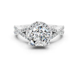 Platinum Heart Cut Moissanite  Halo Twist Band Solitaire Prong Setting Ring_12