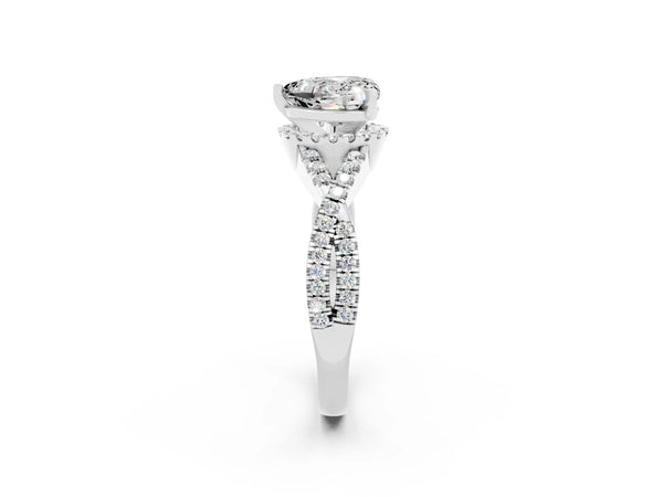 Platinum Heart Cut Moissanite  Halo Twist Band Solitaire Prong Setting Ring