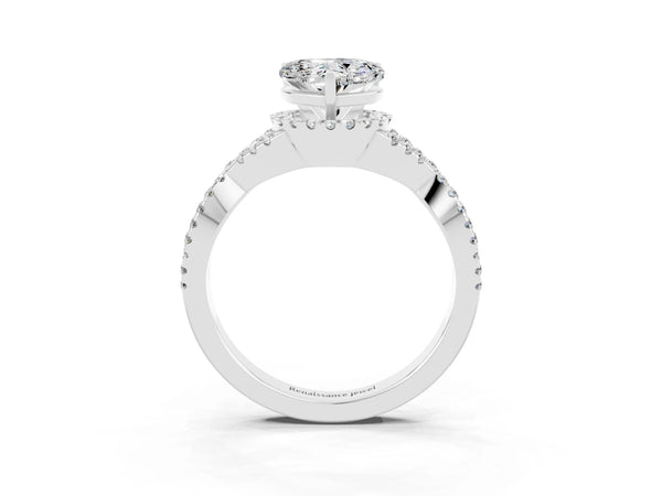 Platinum Heart Cut Moissanite  Halo Twist Band Solitaire Prong Setting Ring