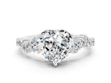 Platinum Heart Cut Moissanite Scattered Round Accent Ring with Prong Setting_36