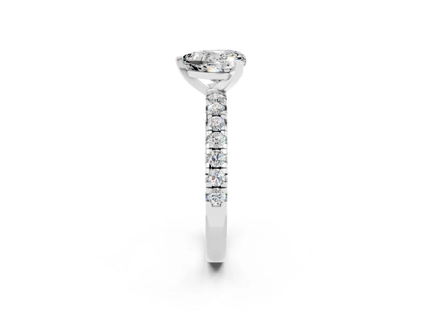 Platinum Heart Cut Moissanite Solitaire Pavé Engagement Ring with Round Band and Prong Setting