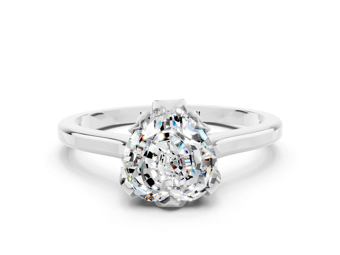 Platinum Heart Cut Moissanite Solitaire Ring with Flower Prong Setting and Classic Band_12