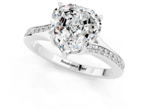 Platinum Heart Cut Moissanite Solitaire Ring with Pavé Band and Prong Setting_13