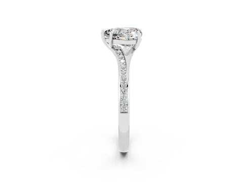 Platinum Heart Cut Moissanite Solitaire Ring with Pavé Band and Prong Setting_14