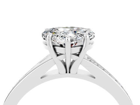 Platinum Heart Cut Moissanite Solitaire Ring with Pavé Band and Prong Setting_16